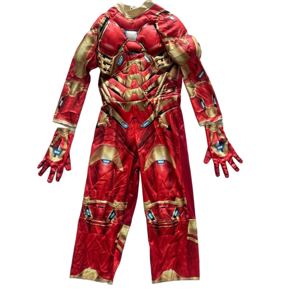 Marvel Avengers Iron Man Muscle Halloween Costume Jumpsuit Gloves Mask Small 4-6 - Picture 5 of 17